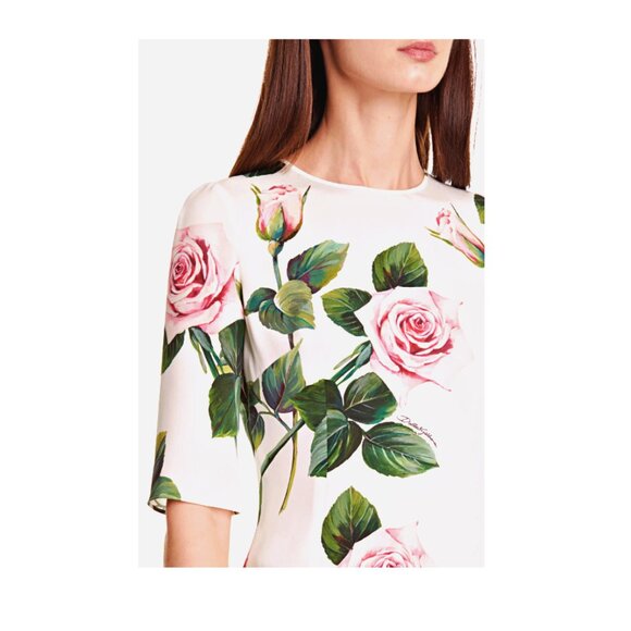 DOLCE & GABBANA Rose Print Stretch-Silk-Blend-Charmeuse Top US XXL = IT 54 $1545 - Picture 5 of 16